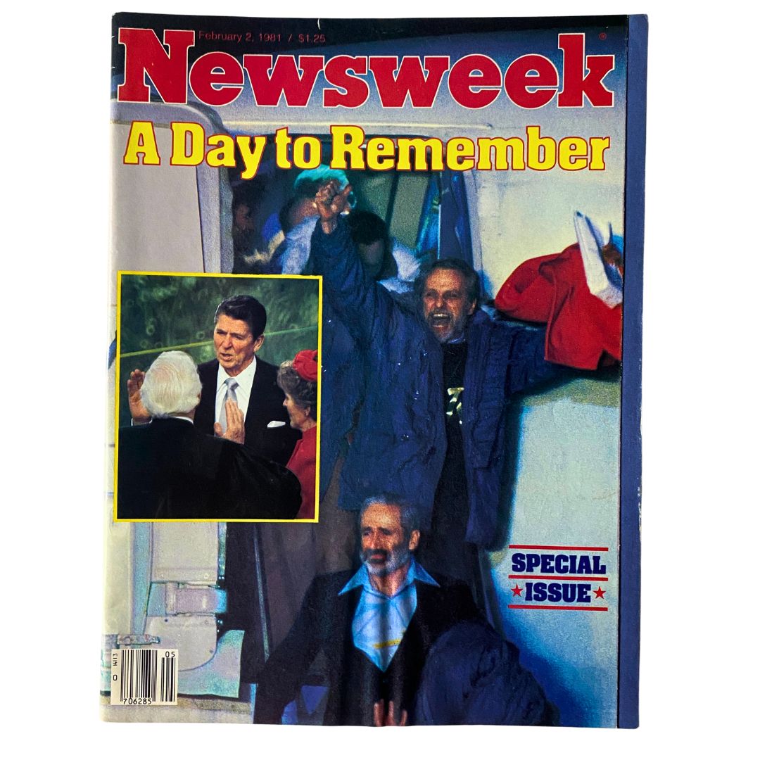 VTG Newsweek Magazine February 2, 1981 Ronald Reagan Special Issue cover showcasing Ronald Reagan during a significant event with festive background.