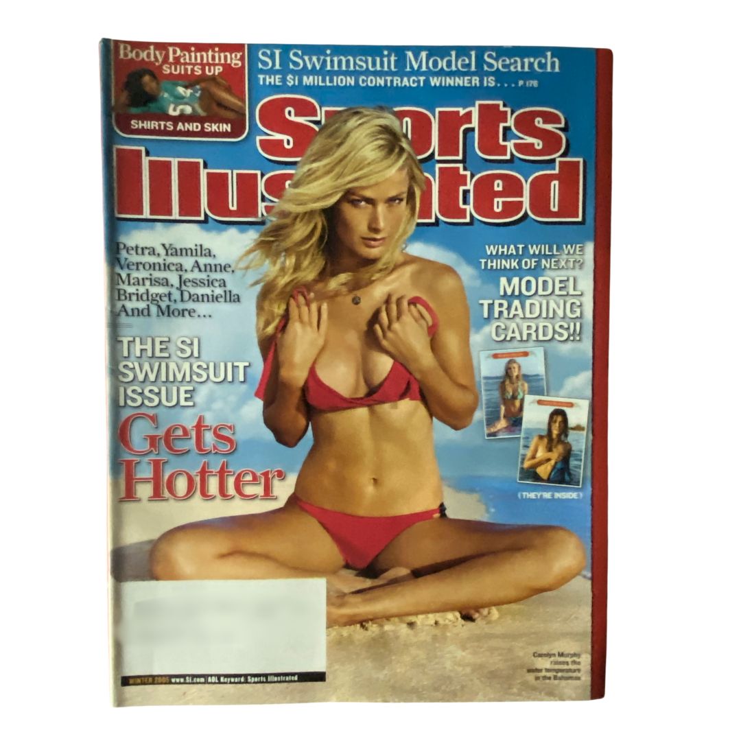 Cover of Sports Illustrated Magazine Winter 2005 Carolyn Murphy Swimsuit Issue featuring Carolyn Murphy in a red bikini against a vibrant background, celebrating swimsuit culture and fashion.