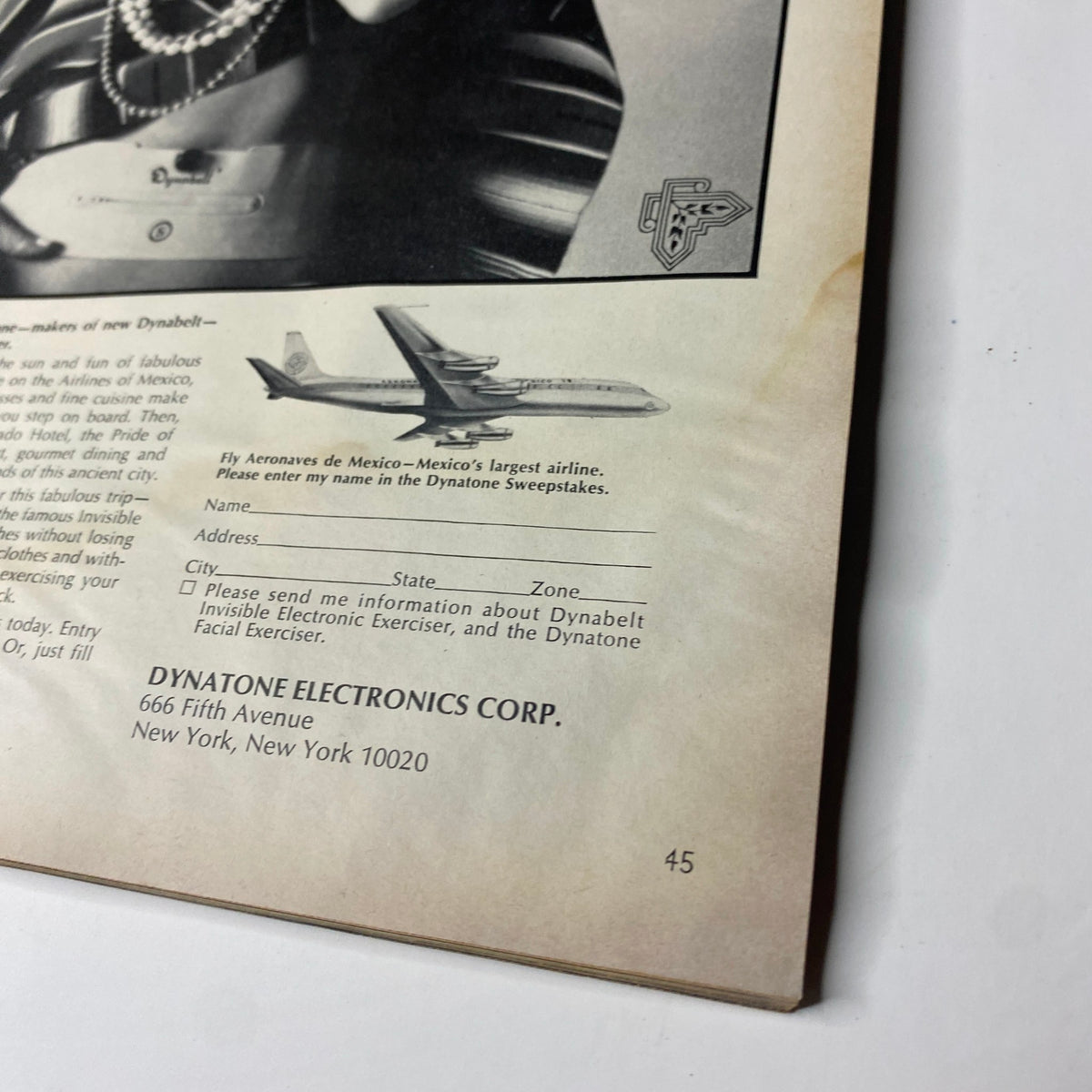 Page from Vogue Magazine June 1969 featuring an advertisement for Dynatone electronics, highlighting the brand and capturing the consumer technology landscape of the era.