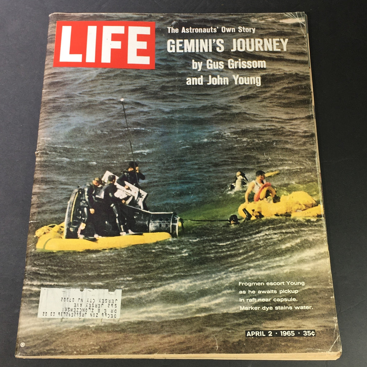 Cover of Life Magazine, April 2, 1965, featuring 'The Astronaut's Own Story: Gemini's Journey,' showcasing astronauts at sea with their capsule.