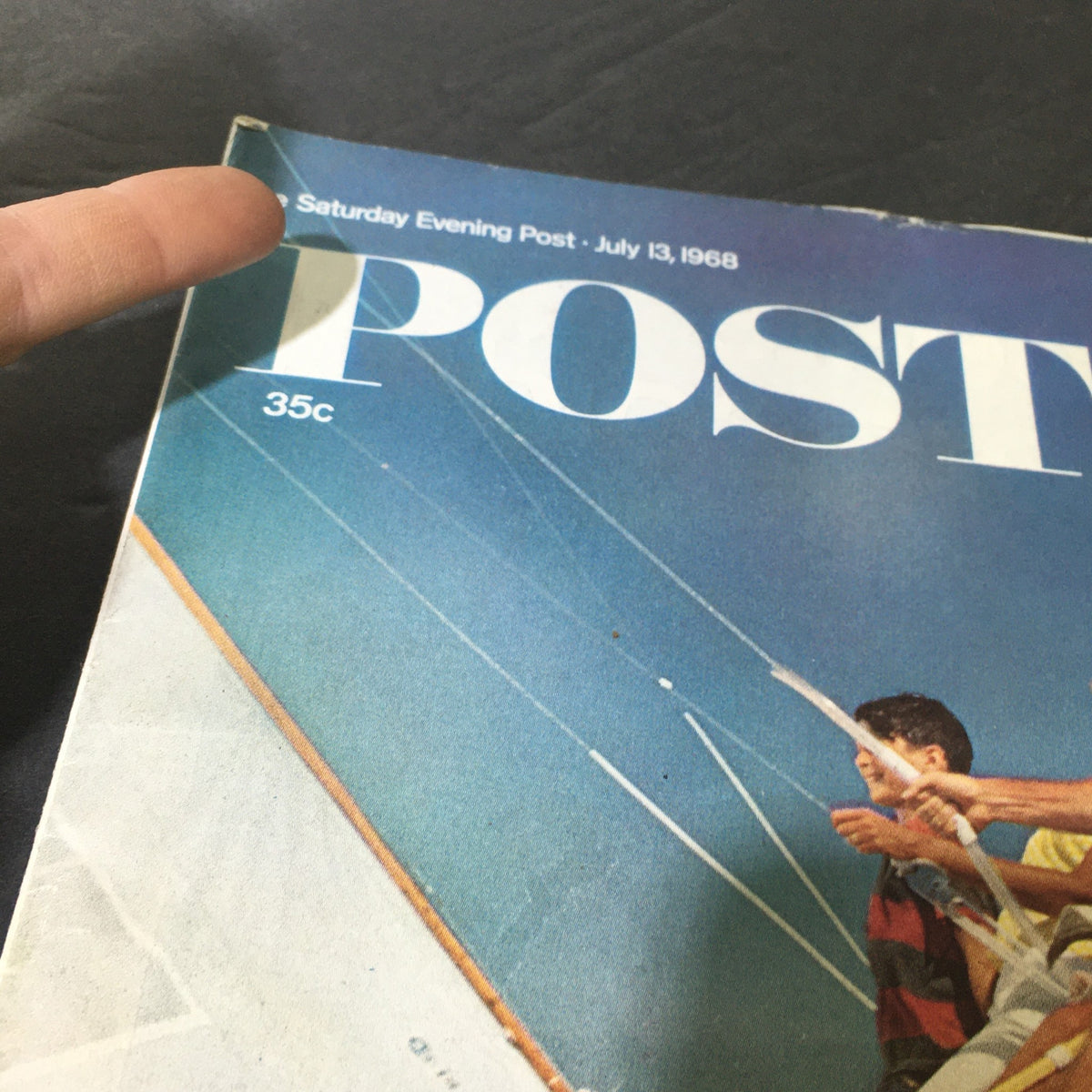 Close-up of the cover of The Saturday Evening Post July 13, 1968, featuring a vintage design with text and graphics.