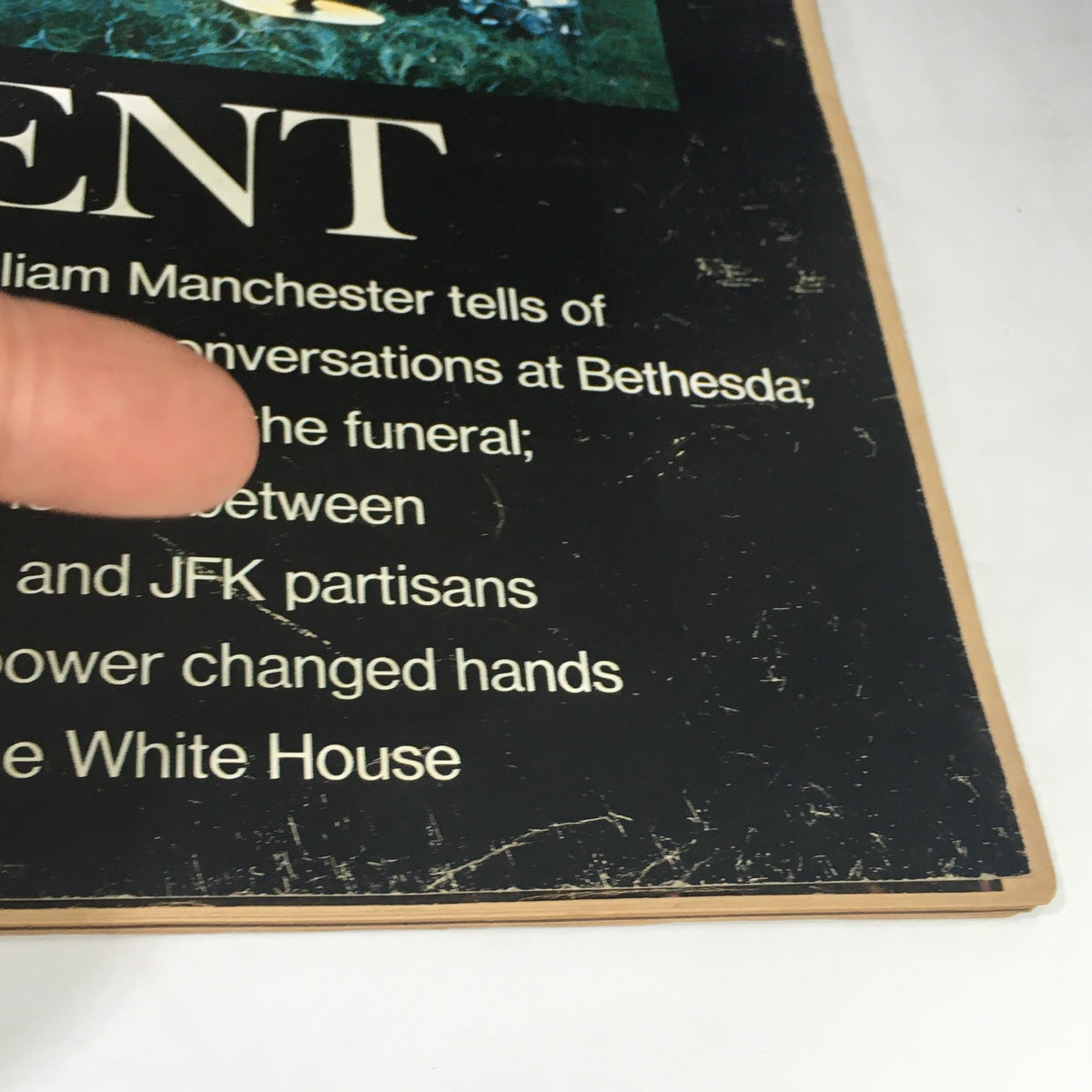 A close-up of text from the VTG Look Magazine March 7 1967, discussing conversations during the funeral and the political transition of power between JFK and Lyndon Johnson, indicating their complex relationship.