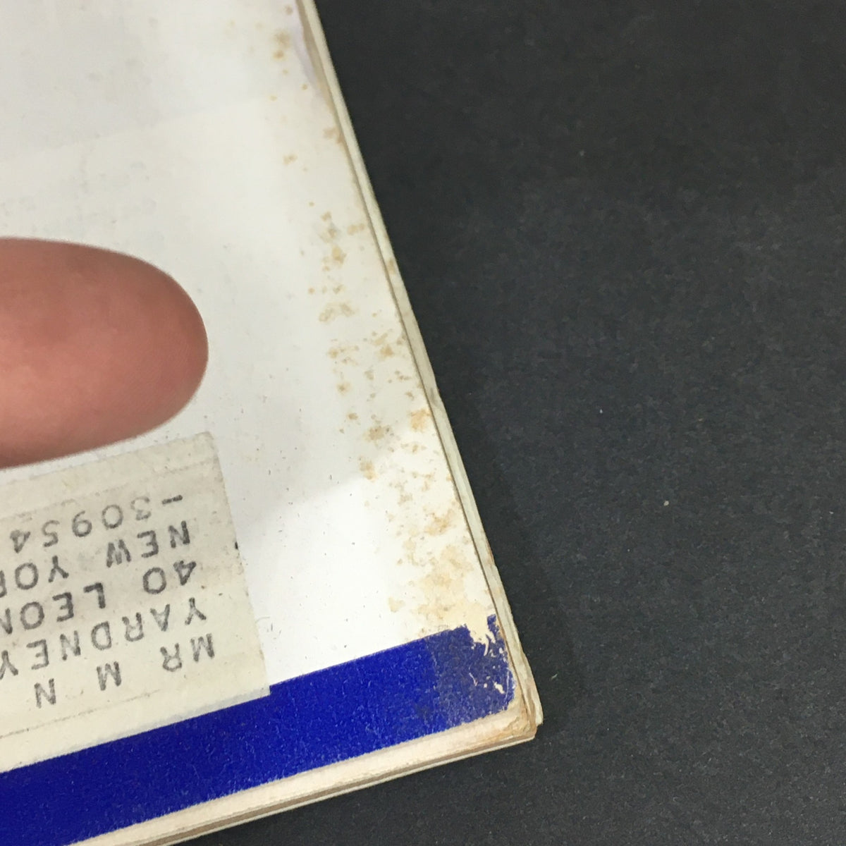 Detail view of the back cover of the VTG U.S. News & World Report October 16 1961, showing minor wear and an old address label.