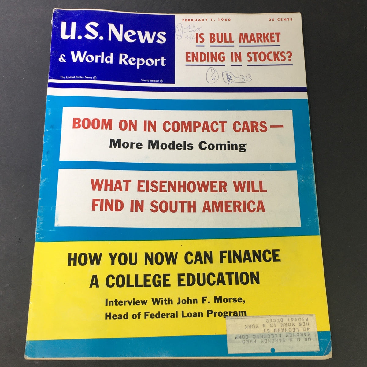 Cover of VTG U.S. News & World Report February 1, 1960, featuring headlines about Dwight Eisenhower and South America.