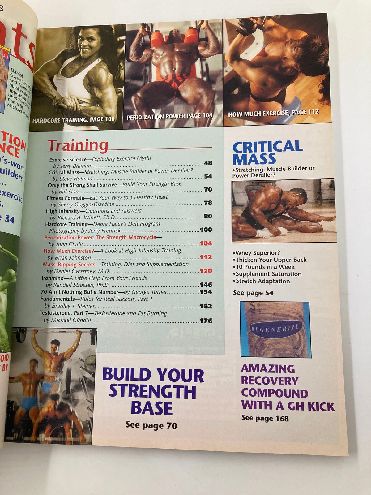 Training page of Ironman Magazine March 1999 highlighting workout strategies, exercise science, and muscle building tips. A valuable resource for fitness aficionados.
