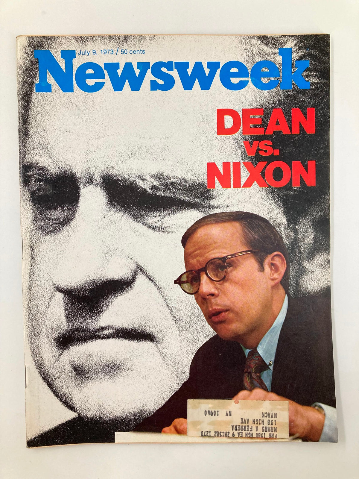 Cover of VTG Newsweek Magazine July 9 1973 featuring the headline 'Dean vs. Nixon' alongside a dramatic illustration of Richard Nixon's face and John Dean during a congressional hearing.
