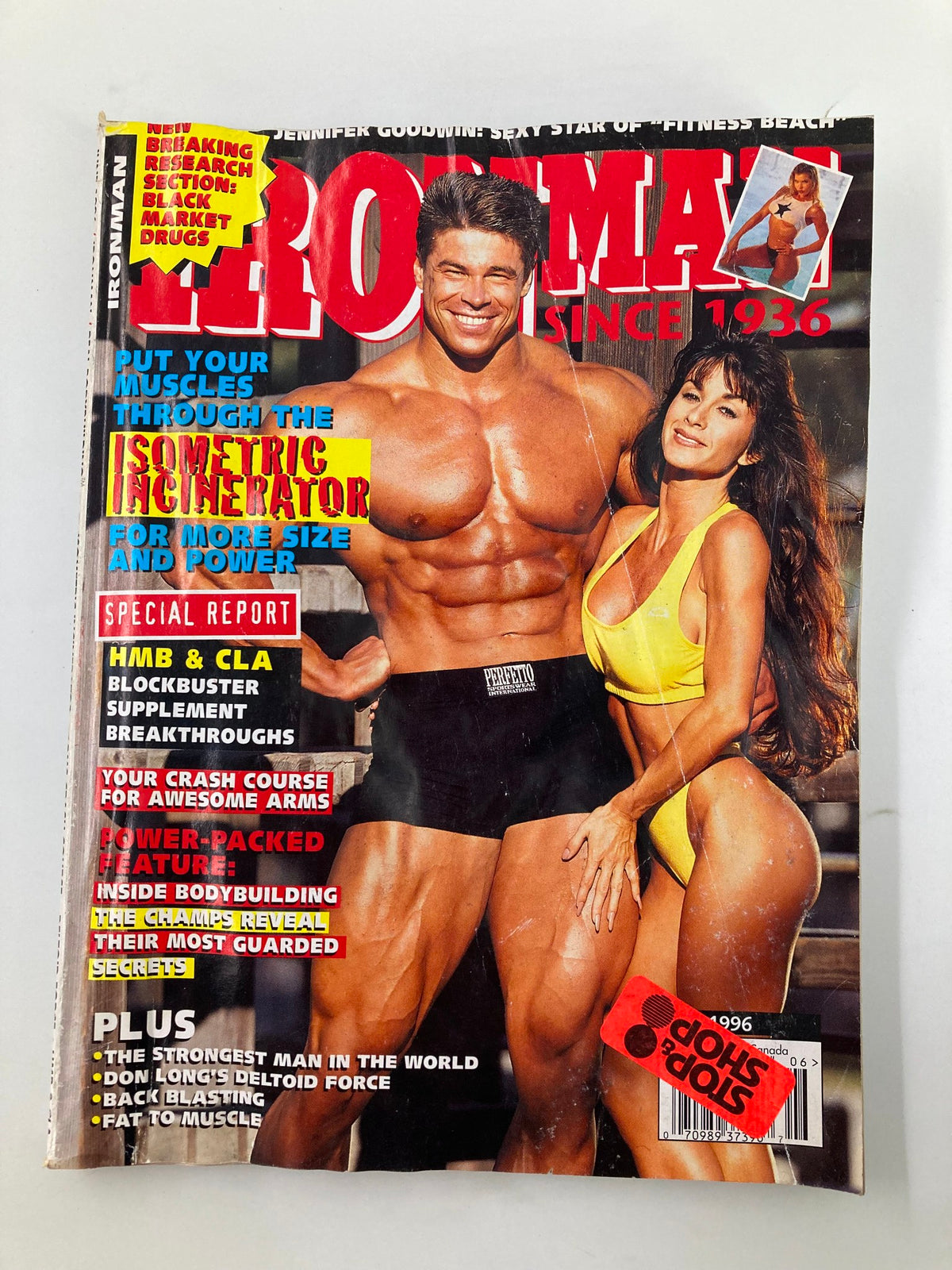 Ironman Magazine June 1996 cover featuring Roland Kickinger and Amy Lynn showcasing bodybuilding prominence. A vintage fitness magazine essential for collectors.