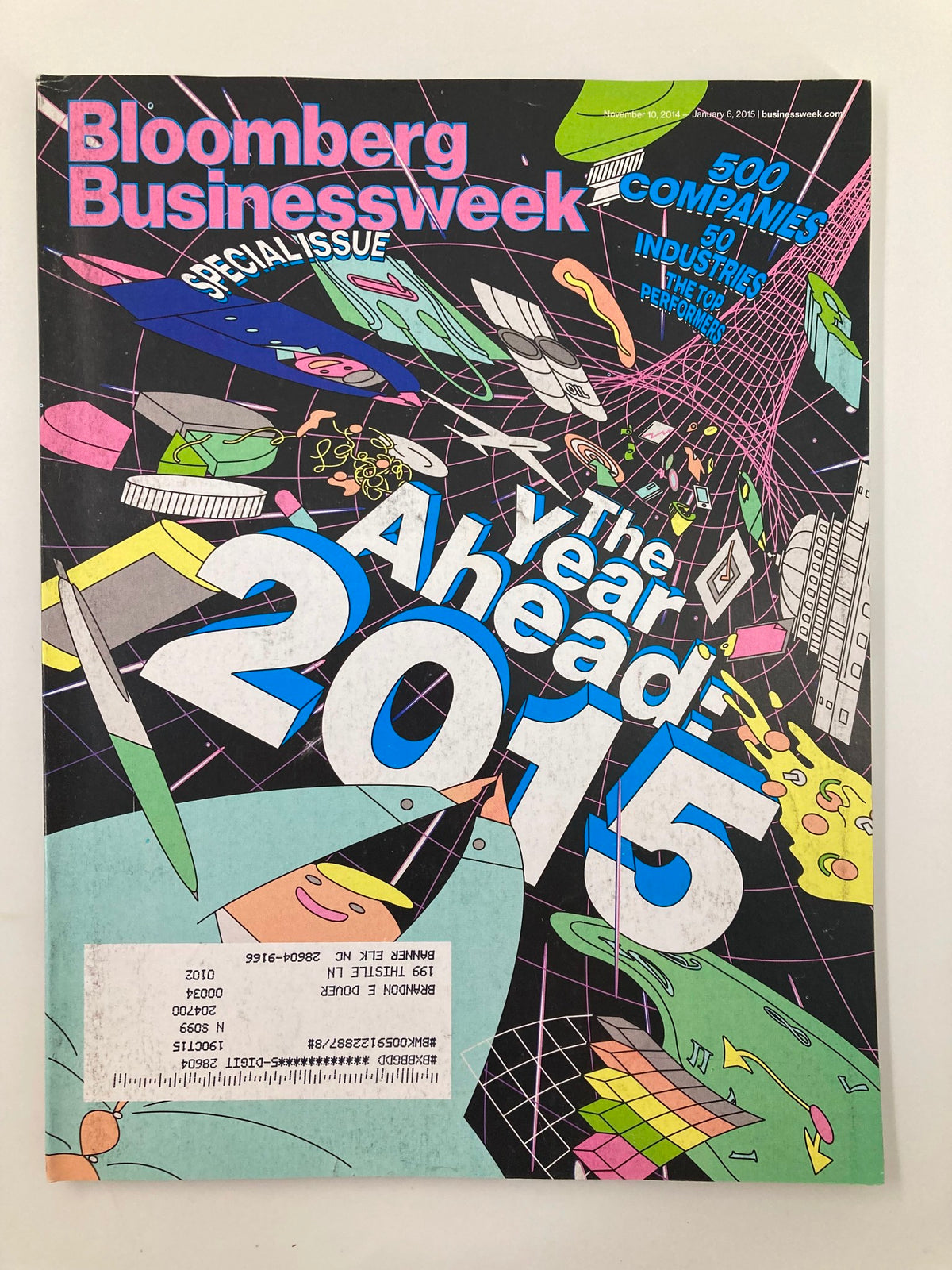 Bloomberg Businessweek Magazine November 10 2014 Cover Image featuring vibrant graphics and a dynamic design, highlighting 'The Year Ahead: 2015' special issue with a focus on top-performing companies.
