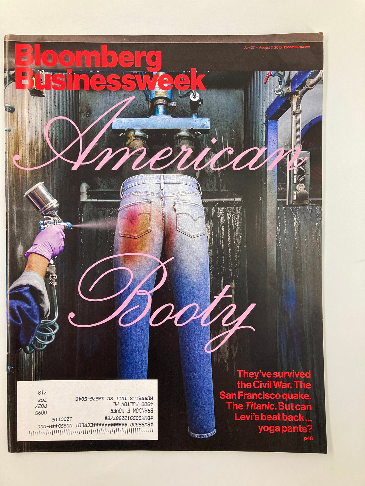 Bloomberg Businessweek Magazine July 27 2015 cover featuring the headline 'American Booty' and discussing survival after the Civil War.