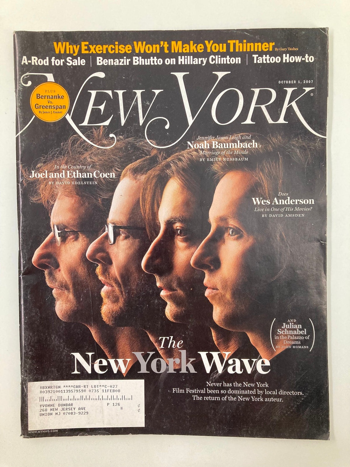 Cover of New York Magazine dated October 1, 2007, featuring a profile collage of notable directors under the title 'The New York Wave' highlighting the resurgence of the New York Auteur.