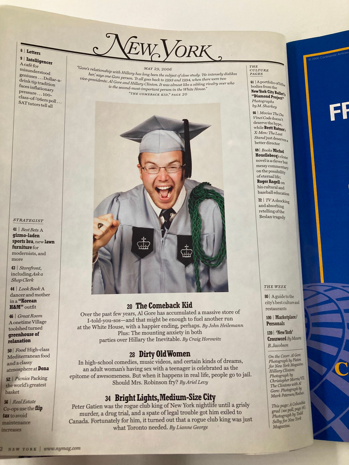 Interior page from New York Magazine May 29, 2006, highlighting Al Gore's journey and featuring an enthusiastic individual, indicative of the vibrant political discourse of the time.