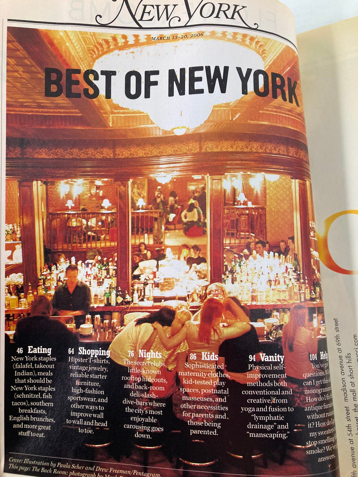 Interior page of New York Magazine March 13, 2006 showcasing 'Best of New York' with an elegant bar scene highlighting dining and nightlife.