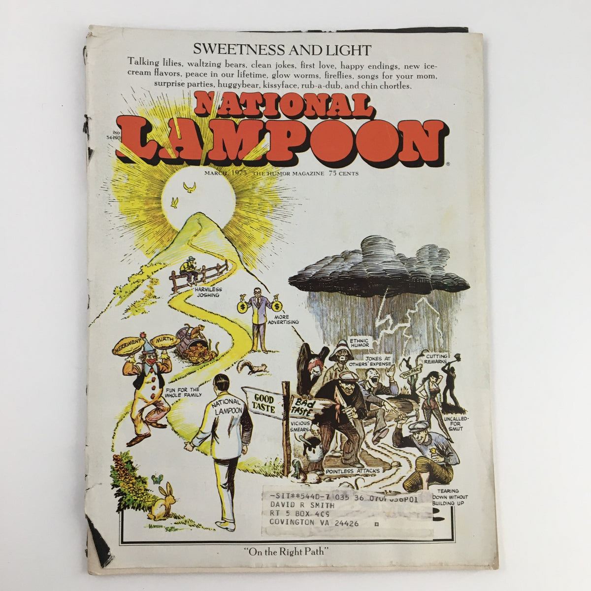 Cover of National Lampoon Humor Magazine, March 1973, featuring whimsical artwork and humorous elements, highlighting 'True Life' Western Romance theme.
