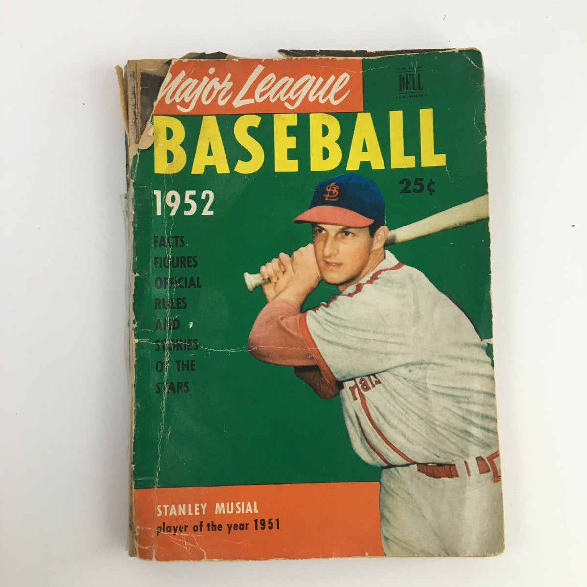 Cover of the 1952 Major League Baseball Official Rules & Stories featuring Stanley Musial, showcasing vintage baseball style and memorabilia from that era.