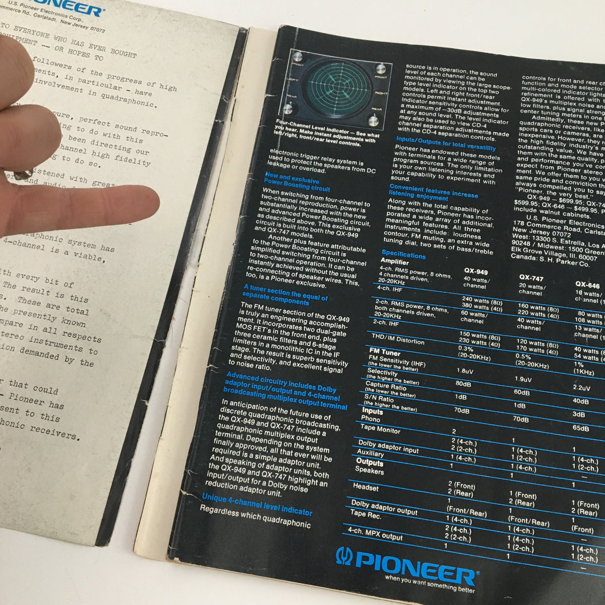 Interior view of National Lampoon Humor Magazine from November 1973, displaying text and graphics related to quadraphonic sound systems.