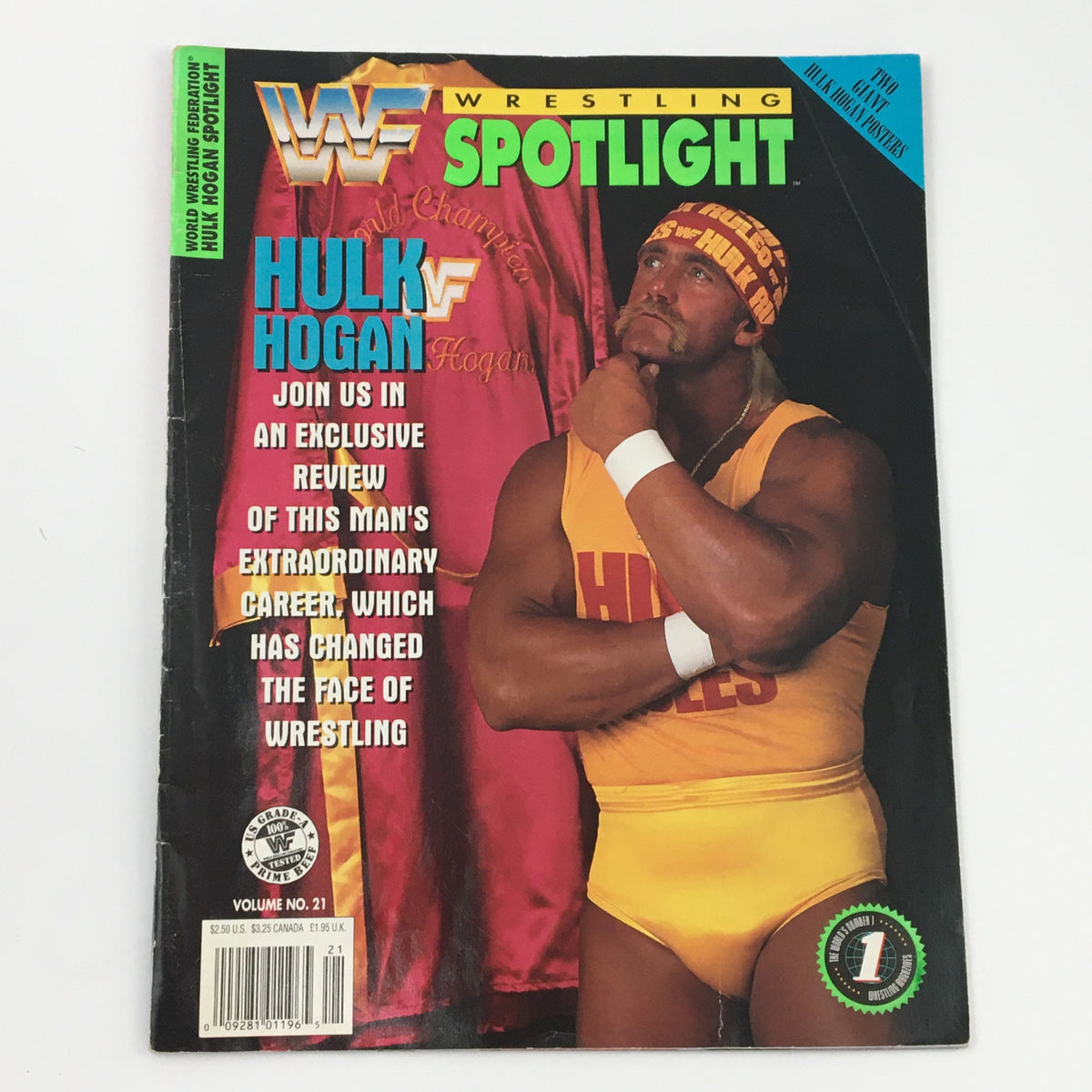 Cover of WWF Wrestling Spotlight Magazine 1991 Vol #21 featuring Hulk Hogan, showcasing the iconic wrestling champion in a striking pose.