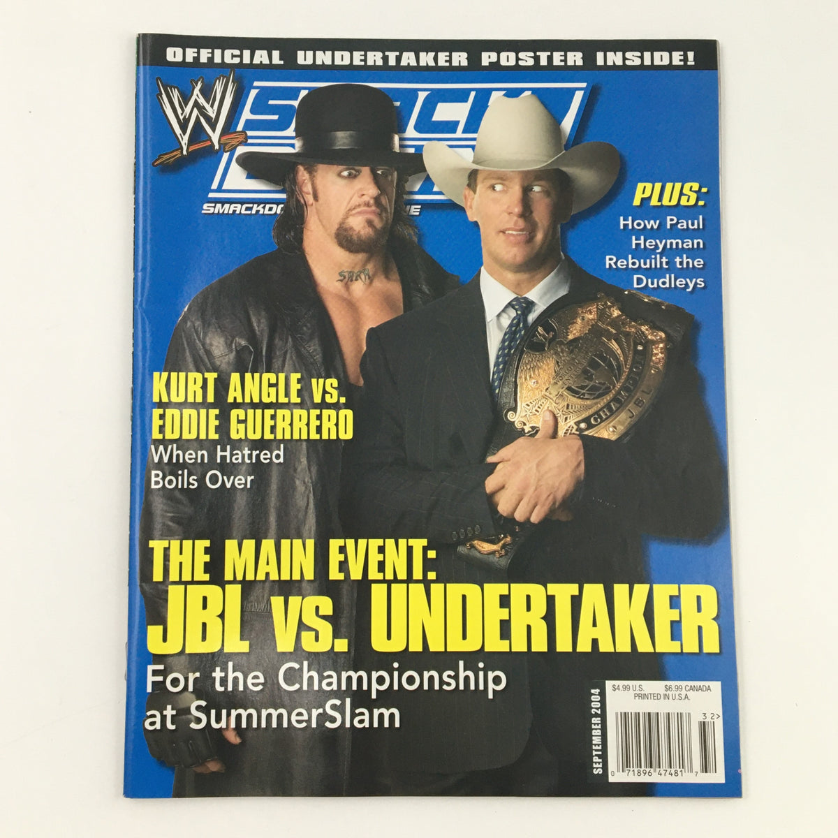 WWE Smack Down Magazine September 2004 cover featuring JBL and The Undertaker, highlighting their intense rivalry for the Championship at SummerSlam.