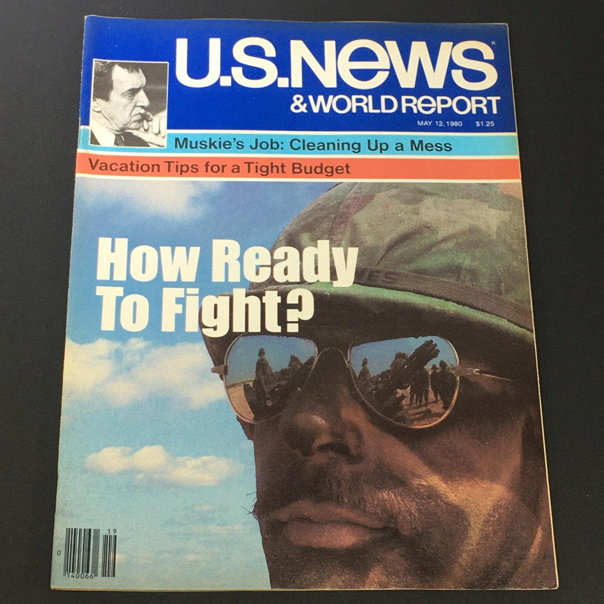 Vintage US News & World Report Magazine cover from May 12, 1980 featuring Edmund Muskie, with the headline 'How Ready To Fight?' showcasing images and articles from the era.