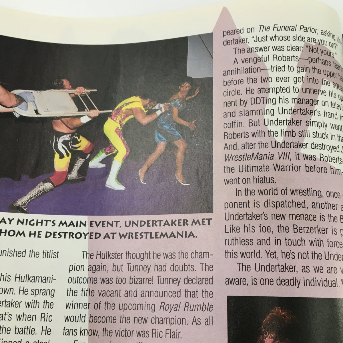 A page from WWF Wrestling Spotlight 1992 Vol 16 depicting the Undertaker in action with colorful wrestling gear, illustrating dramatic moments from the wrestling world.