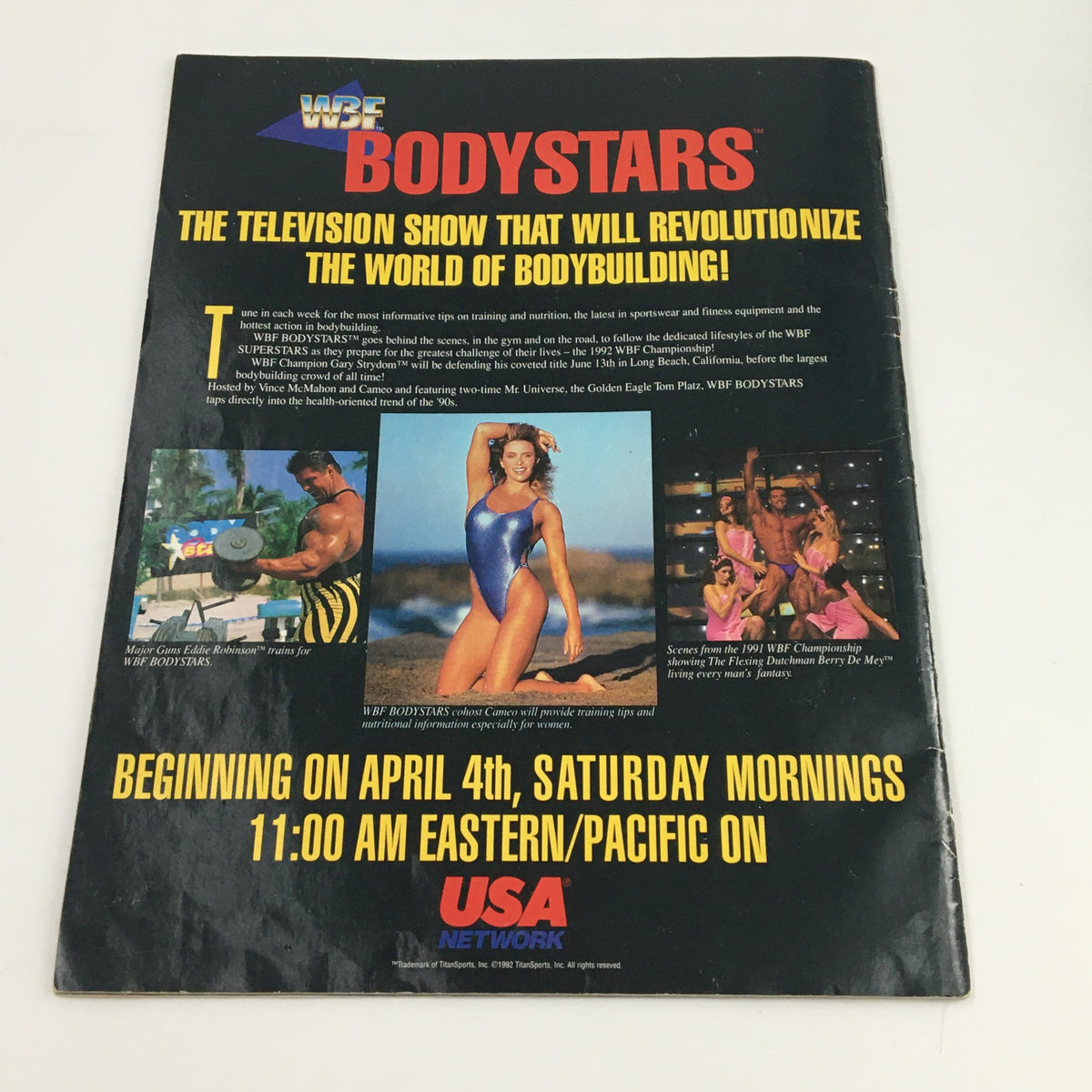 WWF Wrestling Spotlight 1992 Vol 16 Undertaker Grim Reaper Edition advertising the WBF Bodystars show with bodybuilding images on the back cover.
