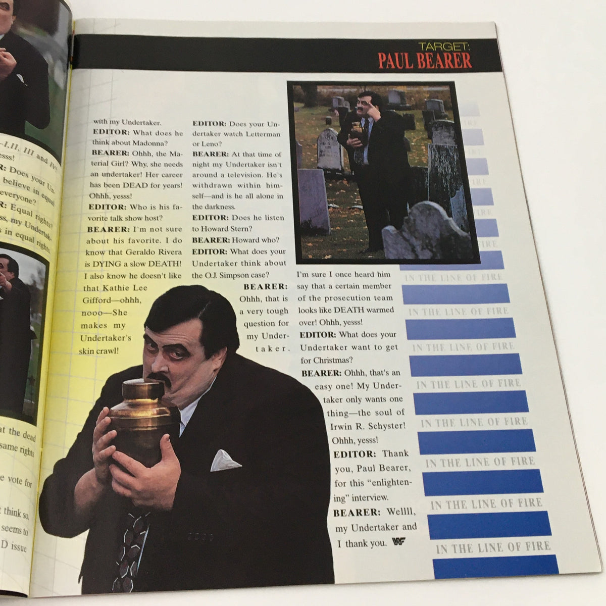 WWF Magazine January 1995 interview section with Paul Bearer, discussing his role and character in wrestling, providing insights into the wrestling world.