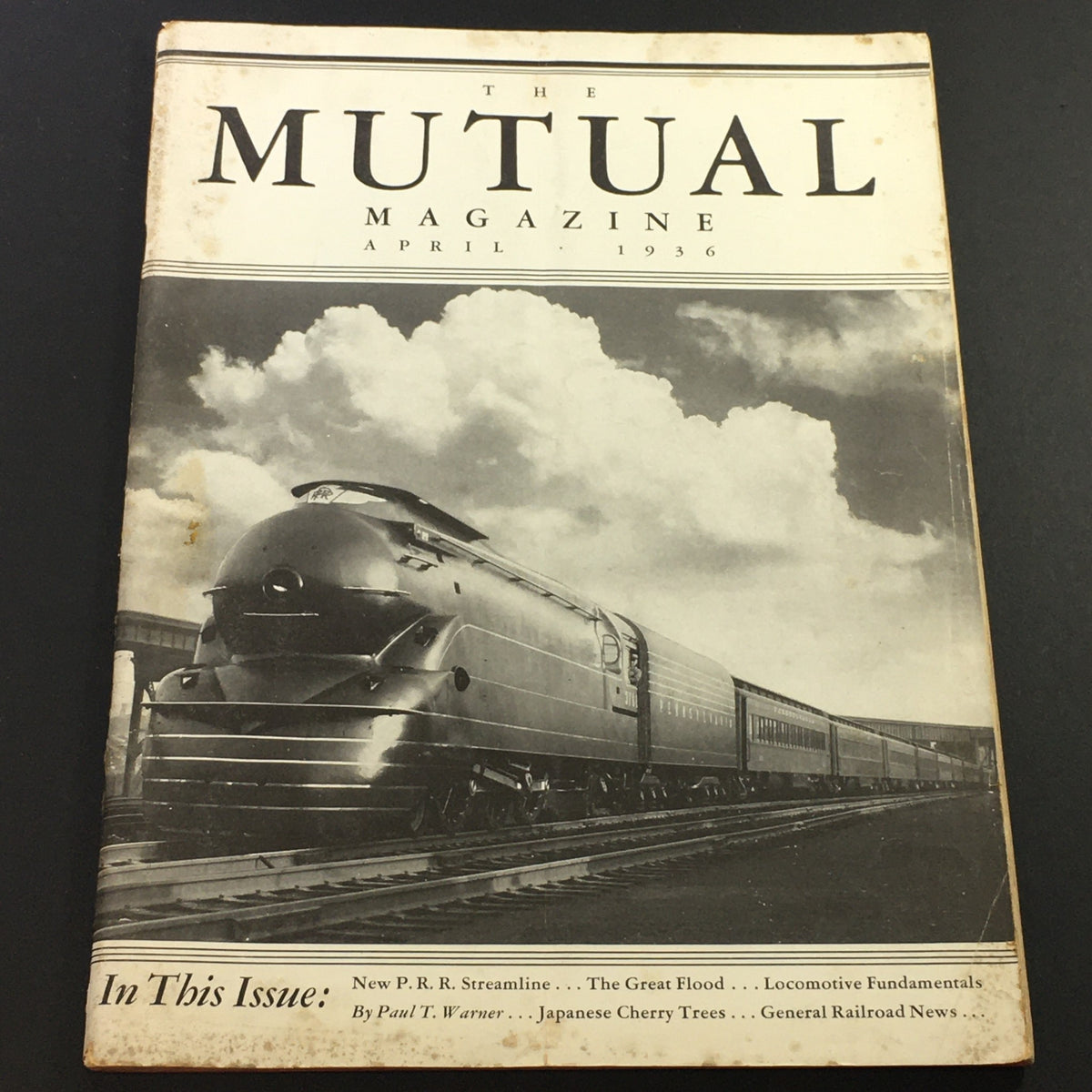 Cover of VTG The Mutual Magazine April 1936, showcasing the New PRR Streamline locomotive and detailing locomotive fundamentals.