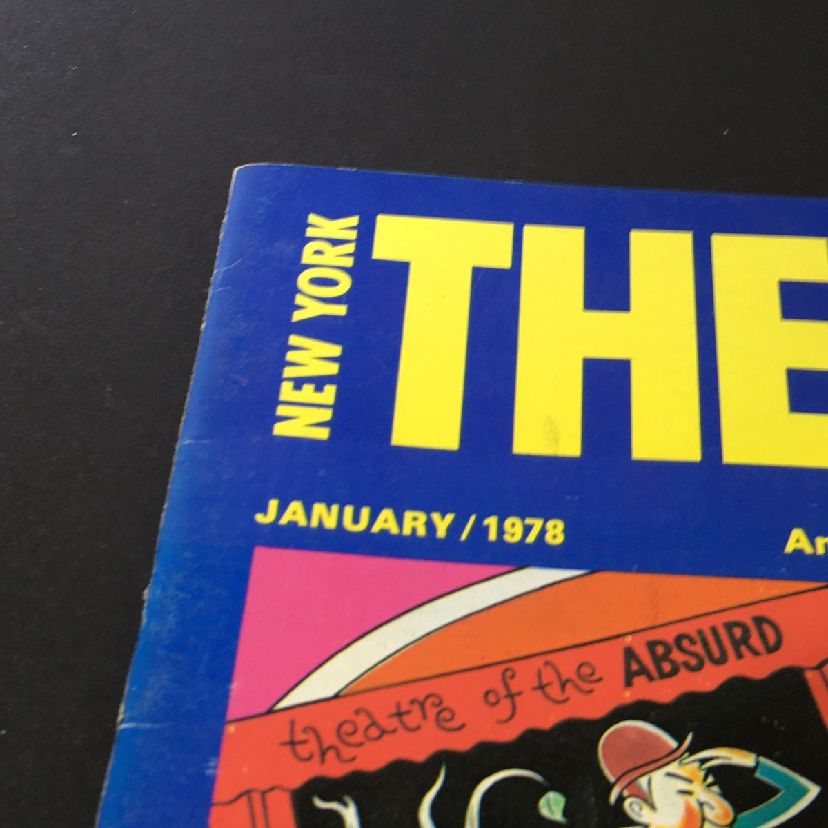 Close-up of the title 'New York Theatre Review' from the January 1978 issue, highlighting the subtitle 'Musings of the Feminist Muse' along with a vibrant, illustrative border.