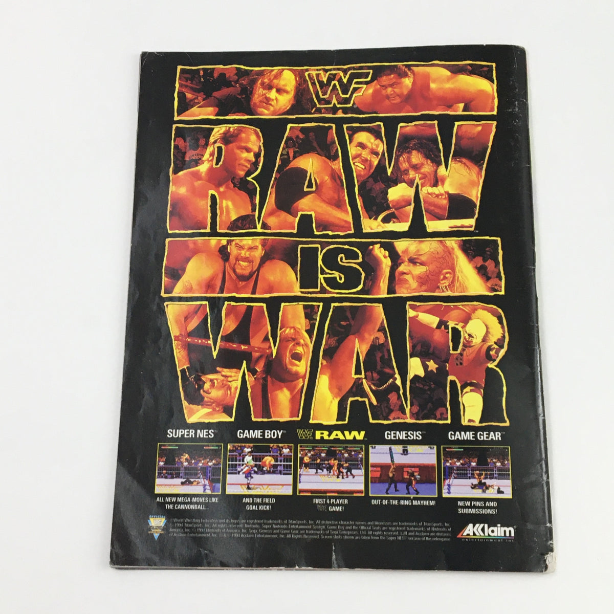 WWF Presents 1994 Bodyslams & Memories: Lex Luger Battles Jinx vintage magazine exterior cover featuring the title 'RAW IS WAR' with iconic wrestling images and video game advertisement.