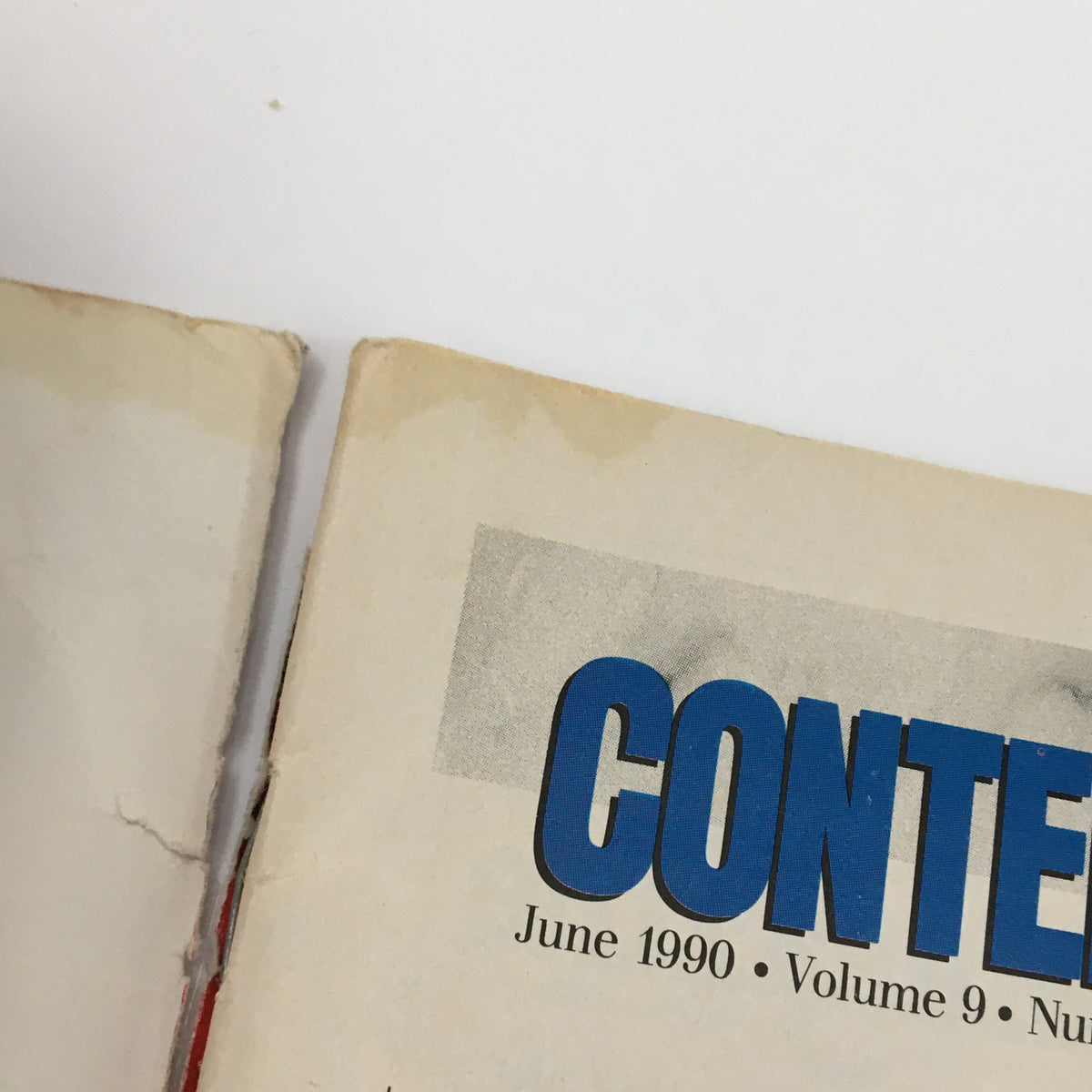 Close-up of the June 1990 WWF Magazine's spine showing the title 'Contents' and publication details, emphasizing its historical significance in professional wrestling.