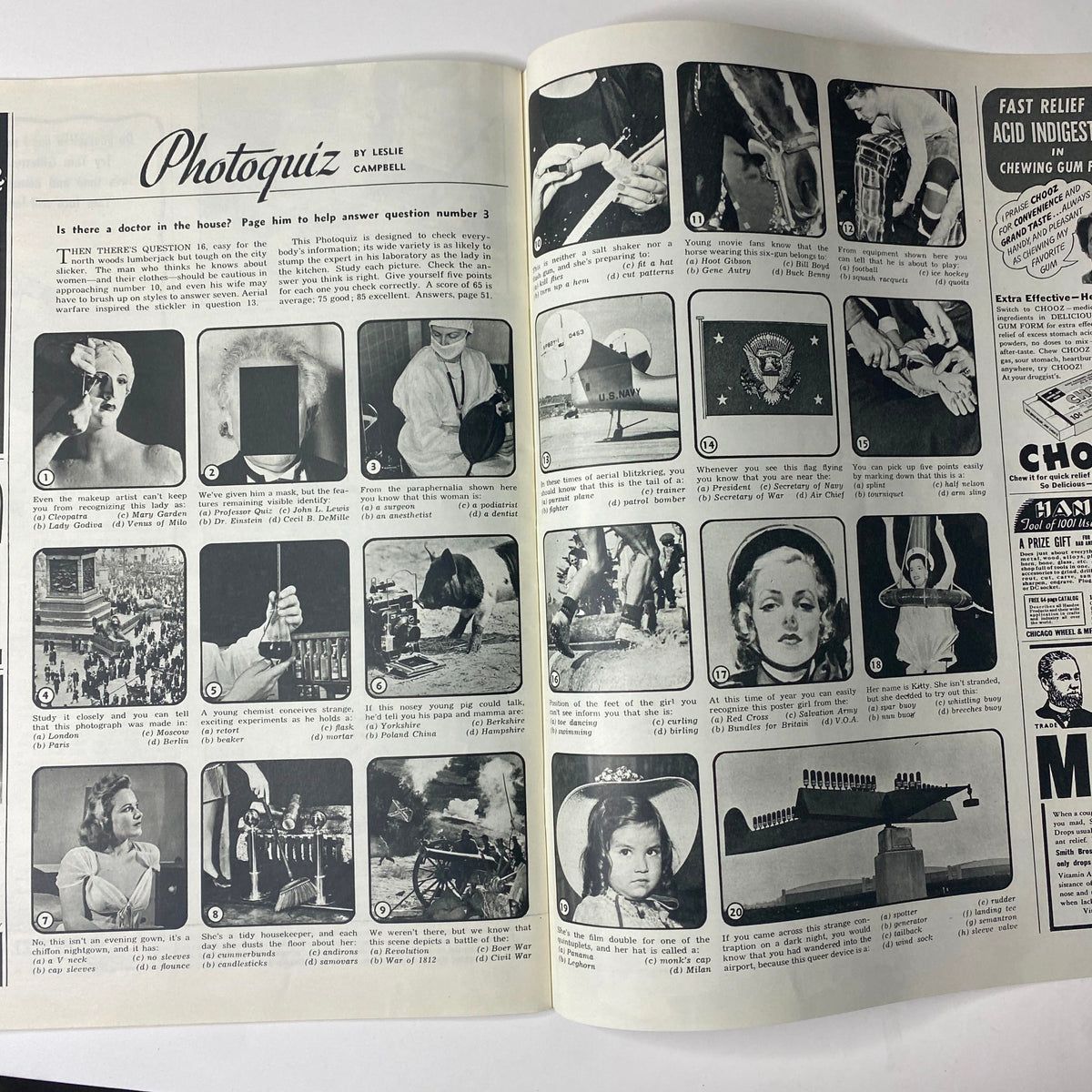 Photoquiz page from Look Magazine December 17, 1940 featuring various photo questions and answers.