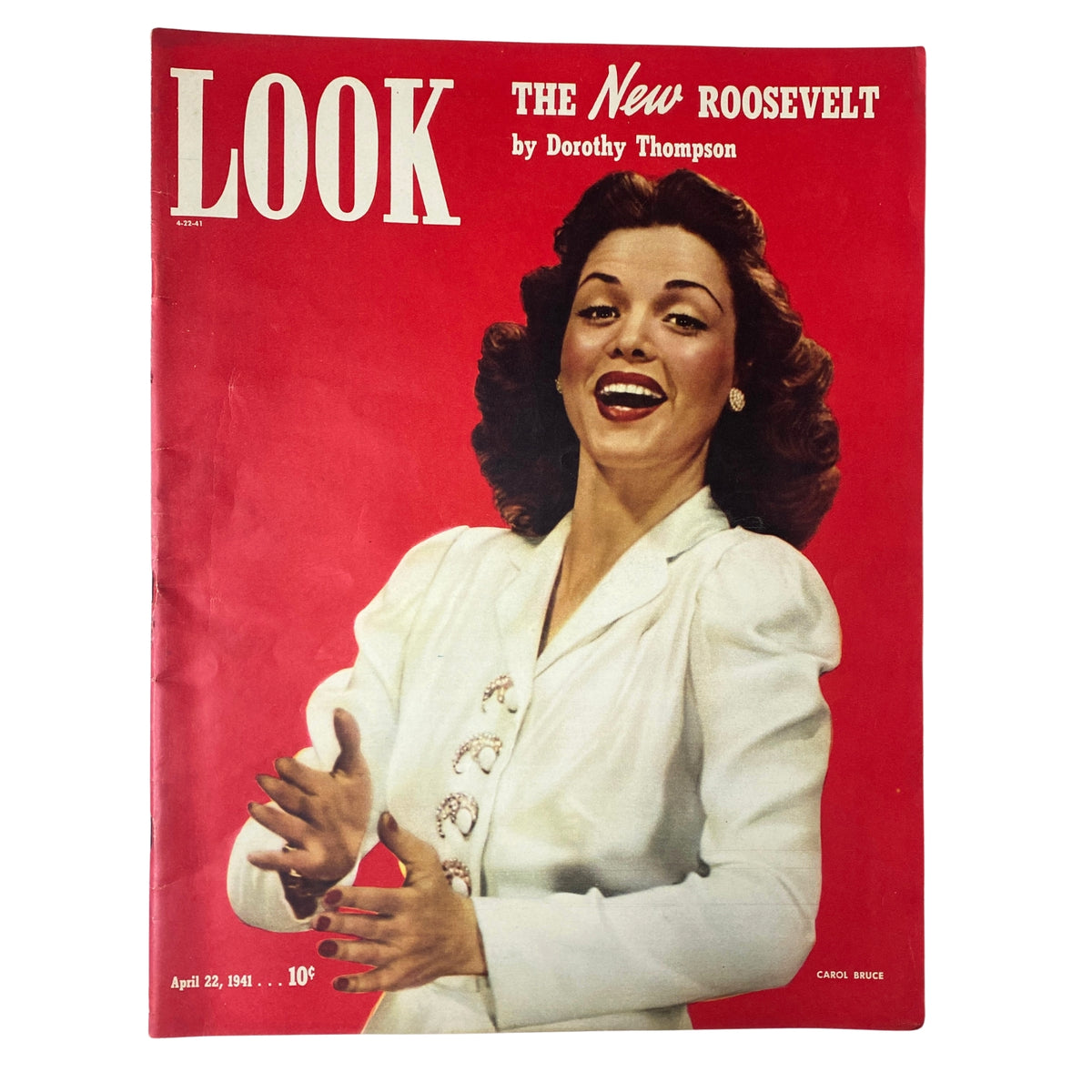 Look Magazine April 22, 1941 featuring Carol Bruce on the cover, showcasing her vibrant presence against a bold red background.