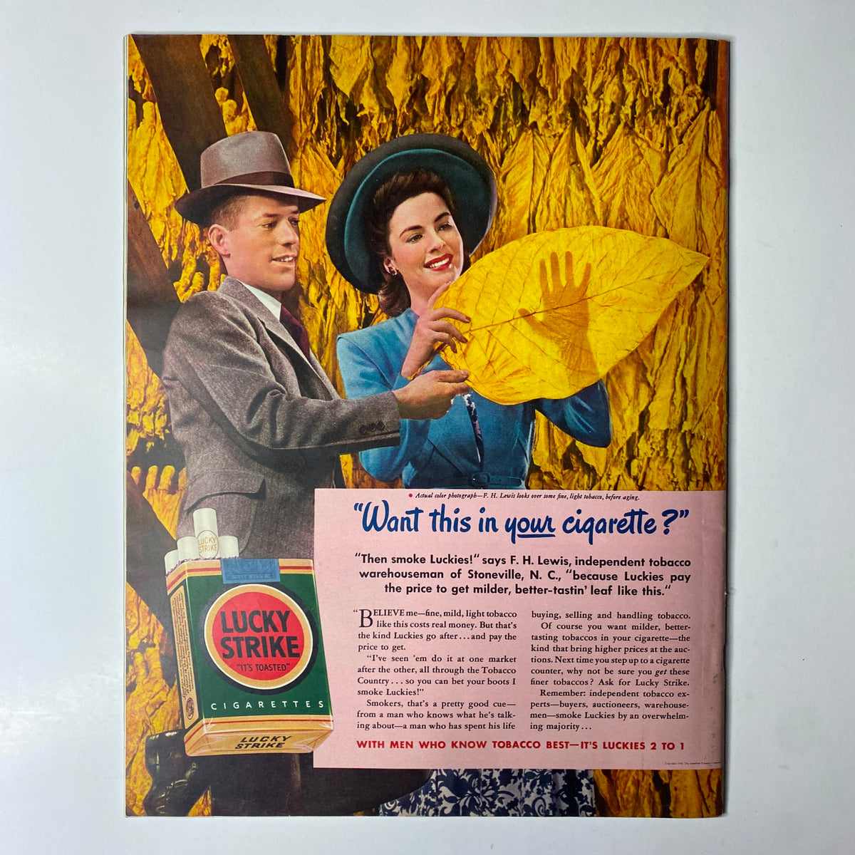 Back cover of Look Magazine September 23, 1941 featuring an advertisement for Lucky Strike cigarettes, emphasizing vintage marketing techniques and cultural practices.