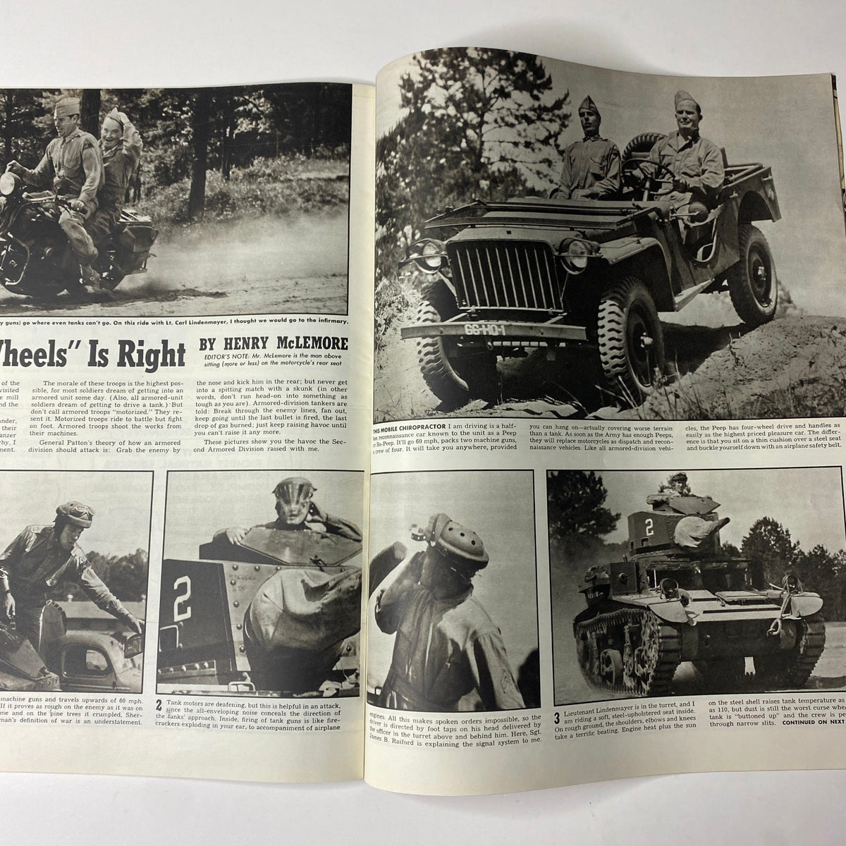 Inside feature from Look Magazine August 26, 1941 discussing military mechanization with accompanying historical images from wartime.