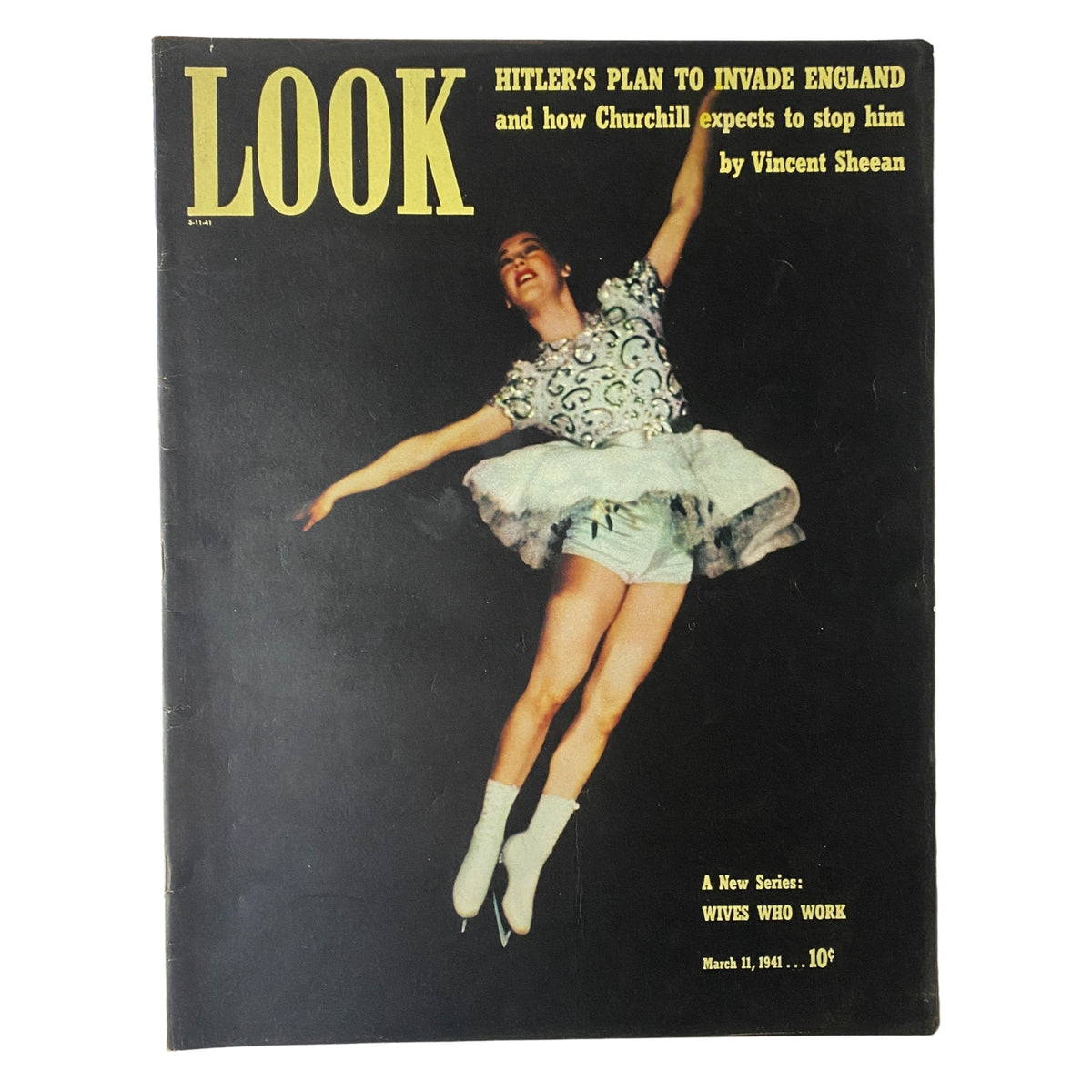 Look Magazine March 11, 1941 cover featuring Dorothy Lewis in Ice Frolics, showcasing her ice skating performance.