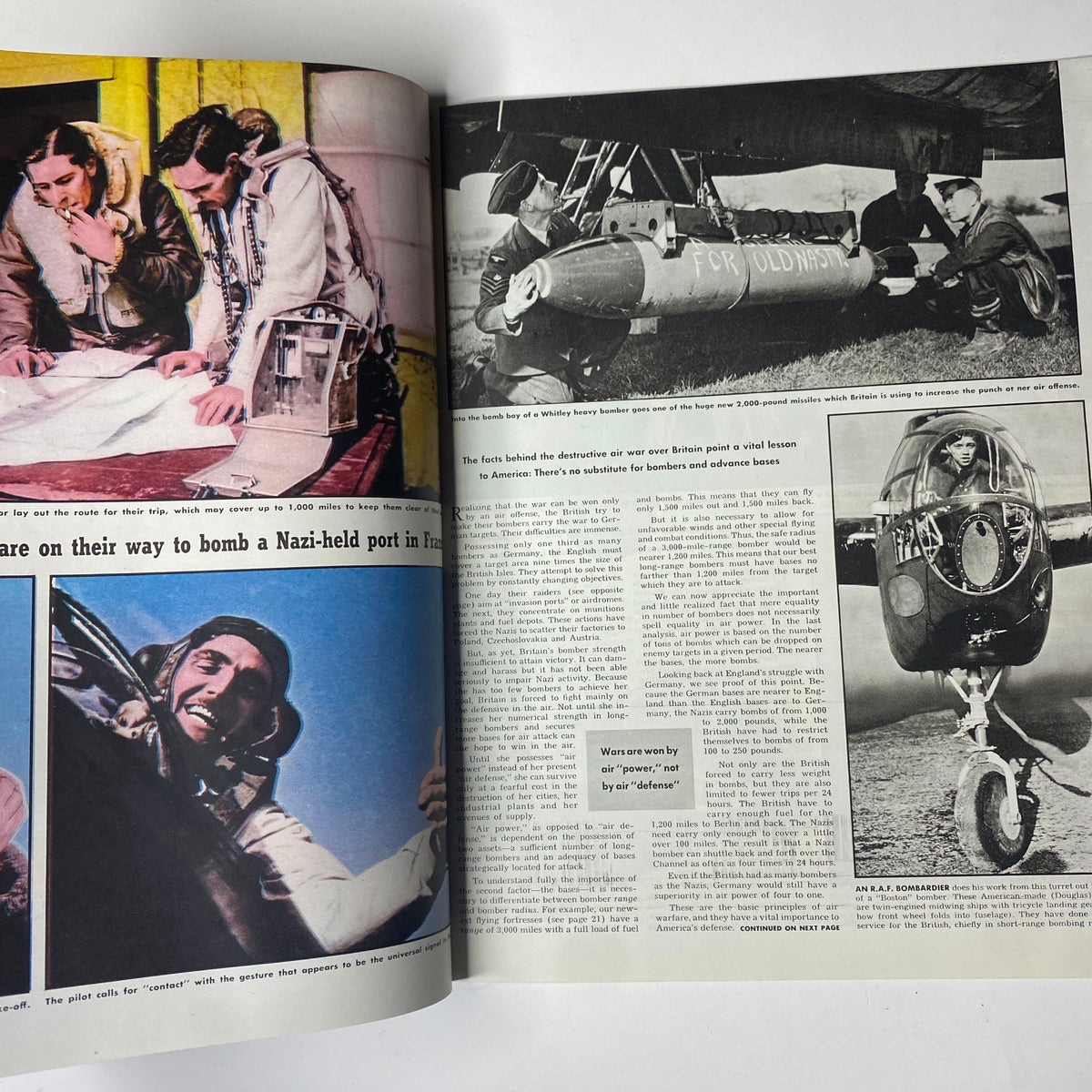 An interior page from Look Magazine June 17, 1941, displaying articles on military aviation and photographs of soldiers preparing for war in Europe.