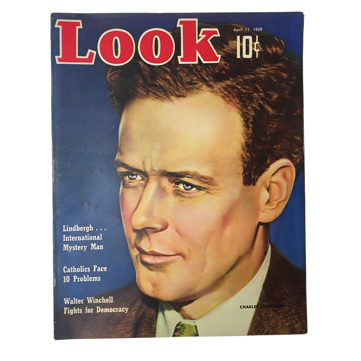Cover of Look Magazine dated April 11, 1939 featuring Charles Lindbergh, highlighting his enigmatic public persona and articles on aviation.
