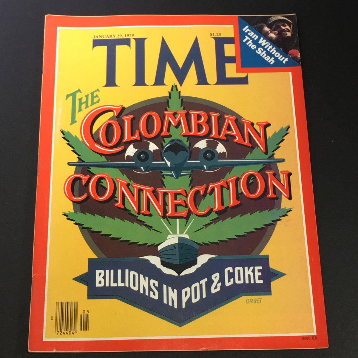 Vintage Time Magazine January 29, 1979 featuring 'The Colombian Connection' on the cover, highlighting the topic of narcotics with vibrant graphics and the tagline 'Billions in Pot & Coke'.