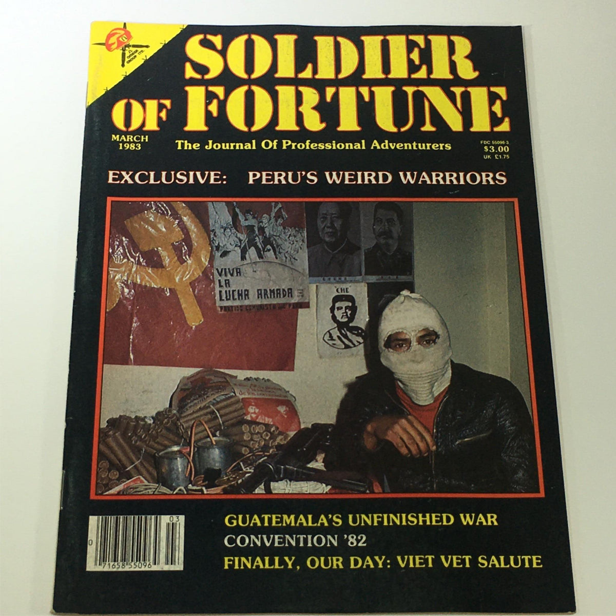 Cover of the March 1983 issue of Soldier of Fortune magazine featuring the title "Soldier of Fortune: The Journal Of Professional Adventurers" and the exclusive feature "Peru's Weird Warriors" with imagery reflecting military themes.