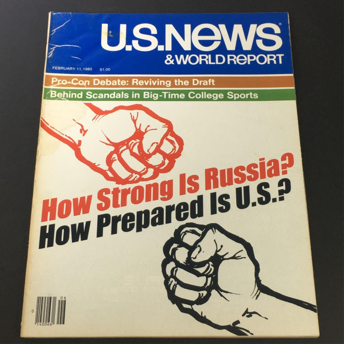 Cover of US News & World Report Magazine dated February 11, 1980, featuring the question 'How Strong is Russia?' with bold graphics highlighting the geopolitical themes of the era.