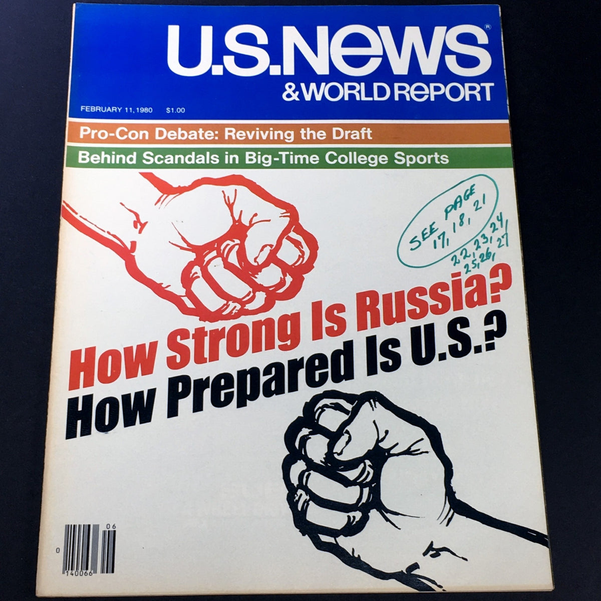 Cover of VTG US News & World Report Magazine February 11, 1980 featuring the headline 'How Prepared is U.S.?' with illustrations of clenched fists.