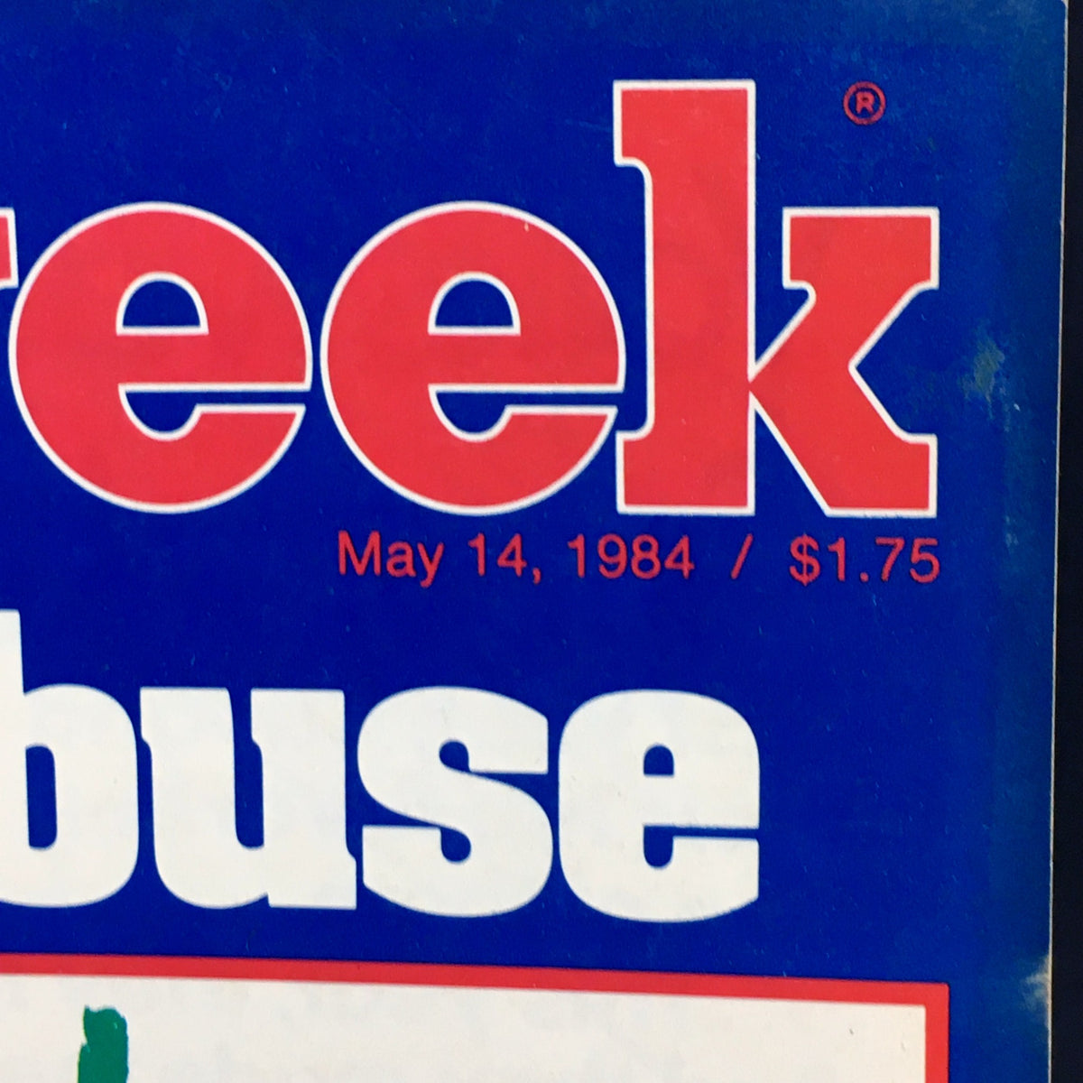 Cover of VTG Newsweek Magazine from May 14, 1984, featuring the title 'Abuse'. This historical magazine issue addresses the growing outcry over child molesting, making it a significant piece of media reflecting societal discussions of the time.