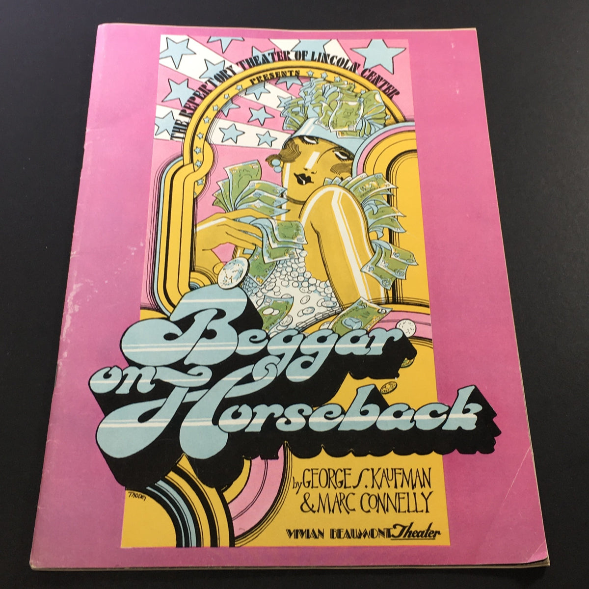 Vintage 1969 Beggar on Horseback magazine cover by George S. Kaufman & Marc Connelly showcasing bold colors and artistic design.