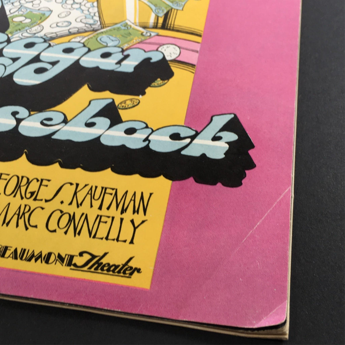 Close-up of the 1969 Beggar on Horseback magazine cover detailing the title and contributors George S. Kaufman & Marc Connelly.