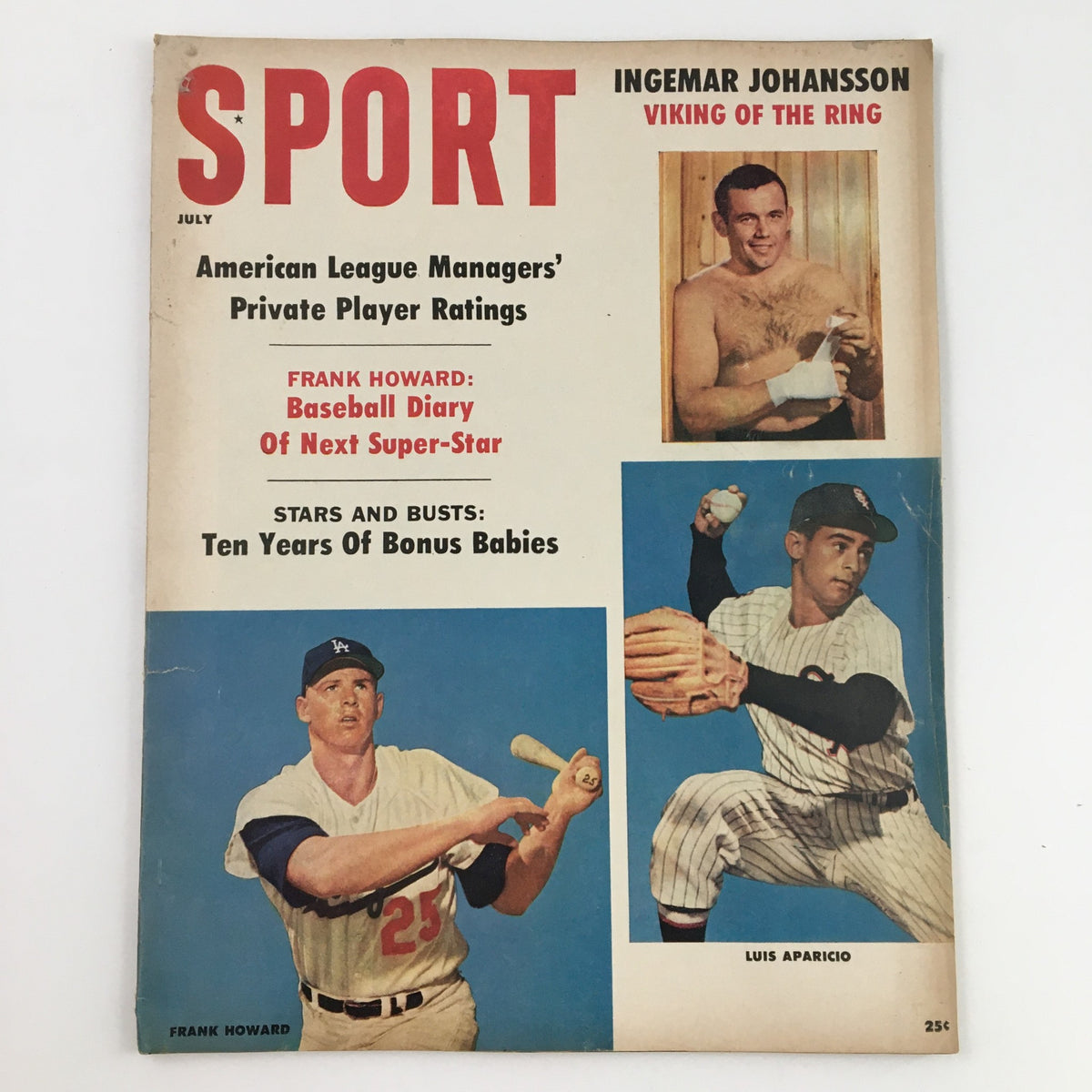 Sport Magazine July 1960 cover featuring Frank Howard and Luis Aparicio, showcasing sports highlights and iconic athletes.