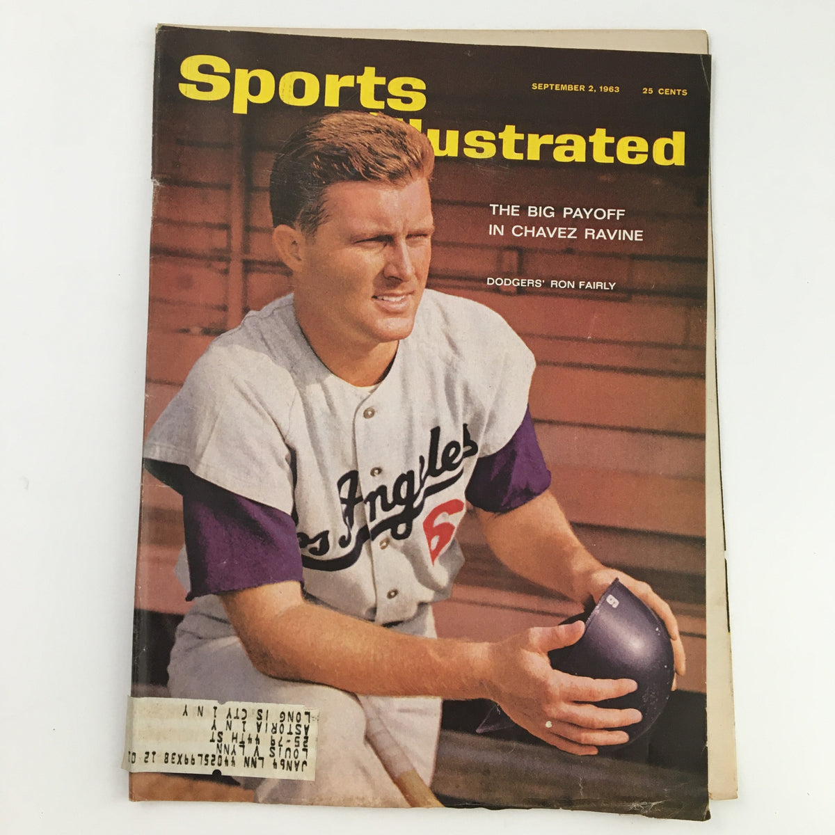 Cover of Sports Illustrated Magazine September 2 1963 featuring Dodgers' Ron Fairly at Chavez Ravine, showcasing baseball history.