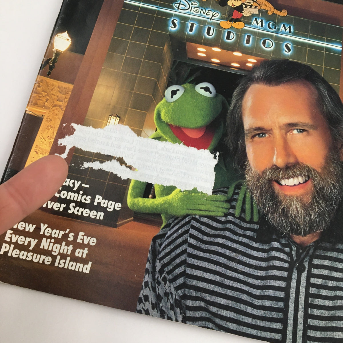 Close-up of Disney News Magazine Summer 1990 cover with Jim Henson and Kermit the Frog, showcasing the header and article highlights.