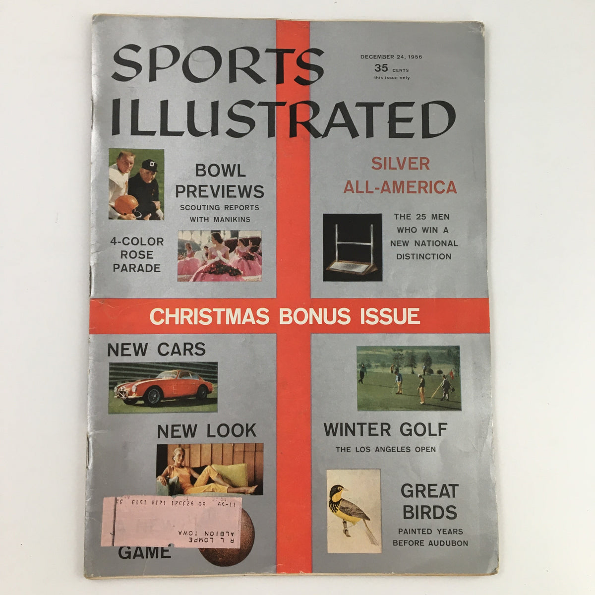 Cover of Sports Illustrated Magazine December 24, 1956 featuring the title 'Great Birds Painted Years Before Audubon,' showcasing articles on bowl previews, new cars, winter golf, and Silver All-America. Ideal for collectors of vintage sports magazines.