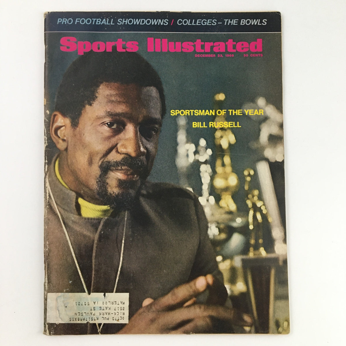 Cover of Sports Illustrated Magazine December 23, 1968 featuring Bill Russell as Sportsman of the Year.