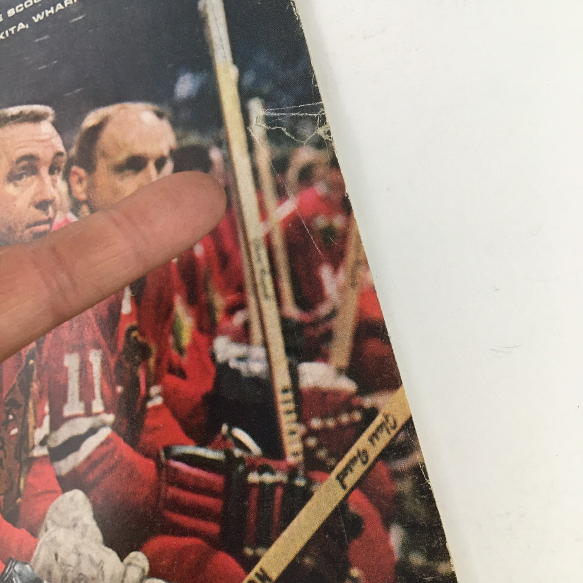 Close-up of Sports Illustrated Magazine March 20 1967, featuring athletes with hockey sticks in the Scooter Line edition showcasing Mikita, Wharram & Mohns.