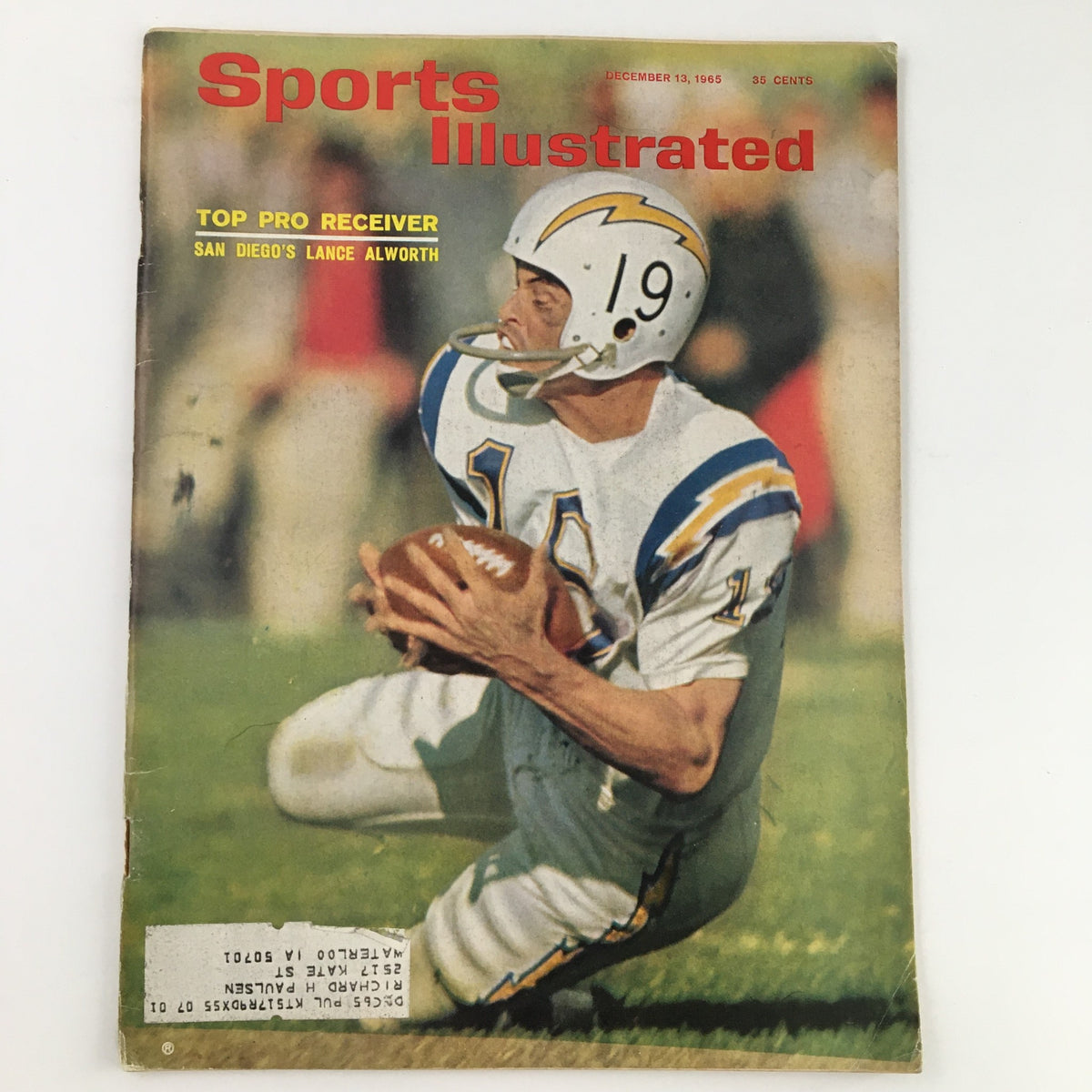 Sports Illustrated Magazine December 13 1965 cover featuring top pro receiver San Diego's Lance Alworth, showcasing him in action.